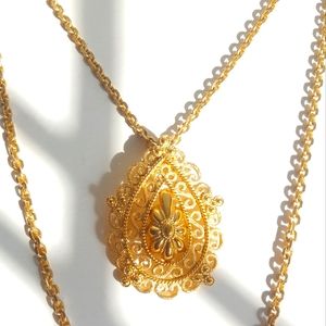 Crown Trifari Vintage Tiered Double Chain Pendant Necklace 🌼